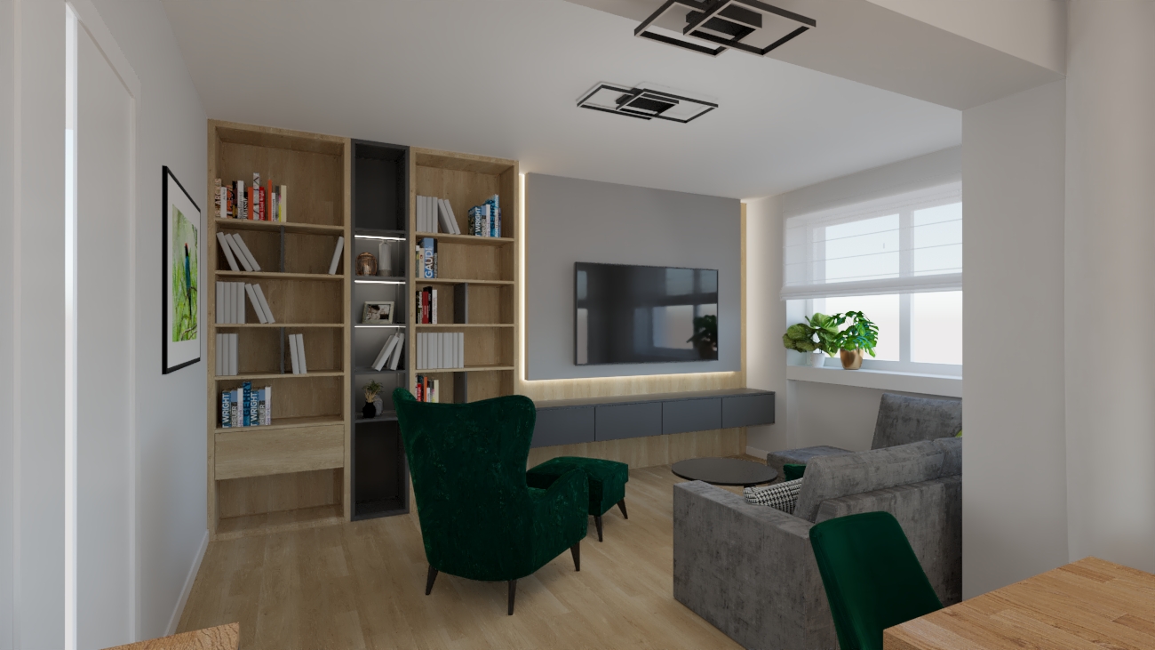 Salon z kuchnią i jadalnią 40m2
