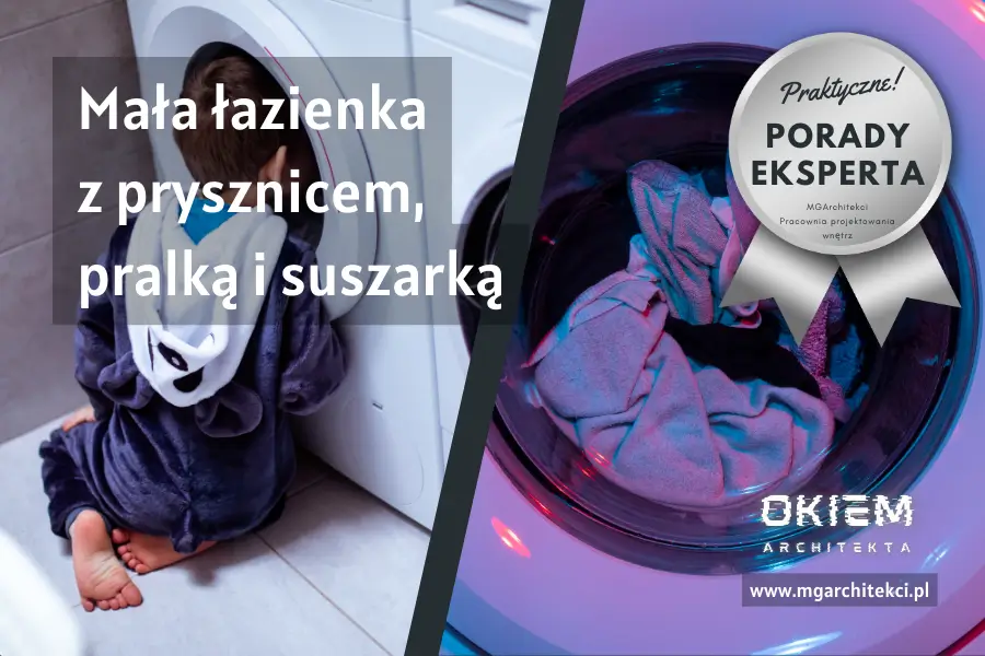 Mała łazienka z&nbsp;prysznicem pralką i&nbsp;suszarką